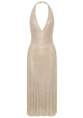 Halter Sparkly A Line Midi Dress Nude