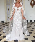 Sweetheart Neck 3D Floral Lace Mermaid Wedding Dress Sheer Corset Bridal Gown With Long Train