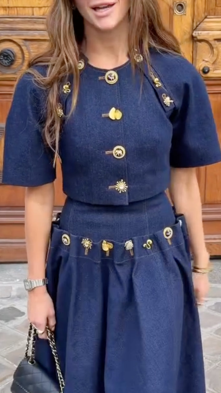 Dark Blue Denim 2 Piece Set