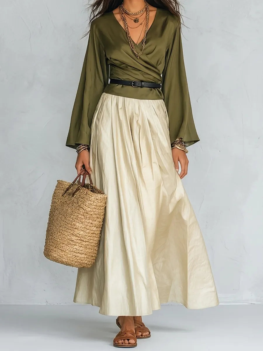 Olive Wrap Bohemian Maxi Set