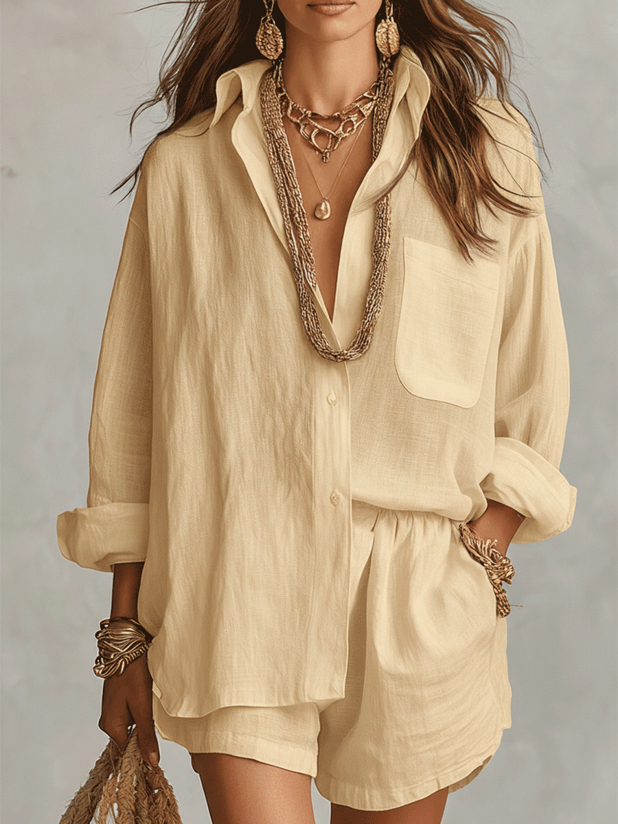 Bohemian Linen Oversized Shirt With Easy Shorts