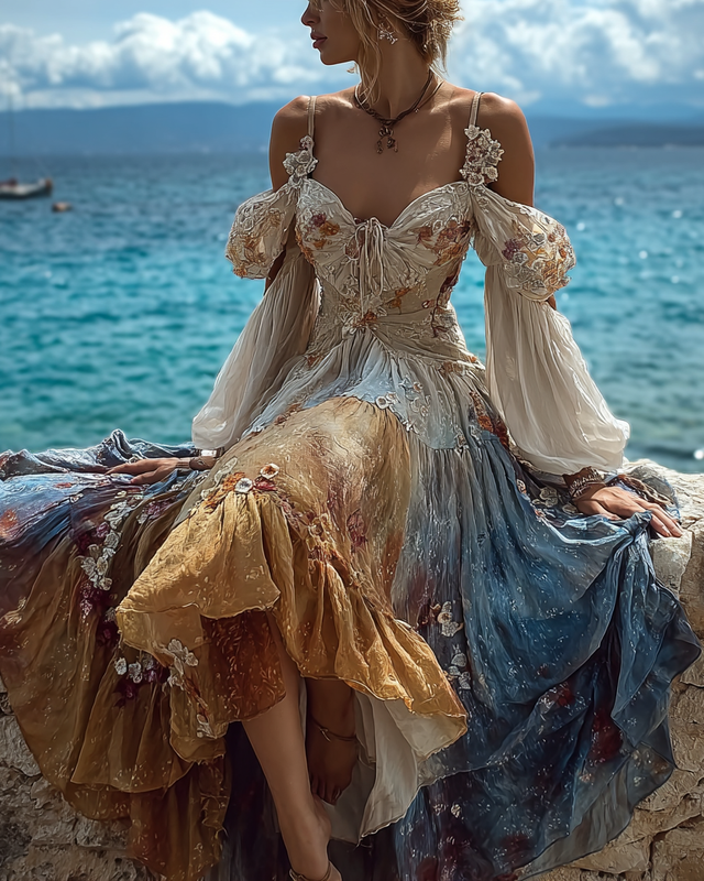 Summer Floral Embroidered Lace Patchwork Comfort Dress 2954