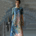Art Oil Painting Floral Sequin Gradient Maxi Dress