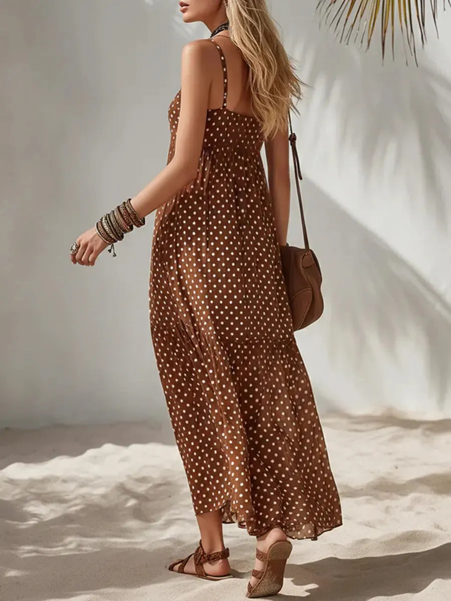Women's Casual Vacation Style Sleeveless Polka Dot Dress