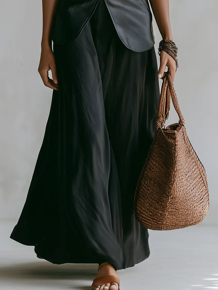 Sophisticated Black Faux Leather Skirt Set
