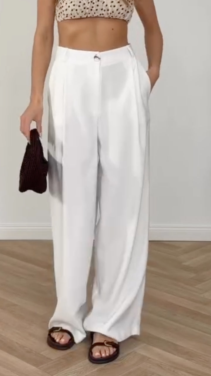High Waist Pleated Loose Wide Leg Suit Pants,