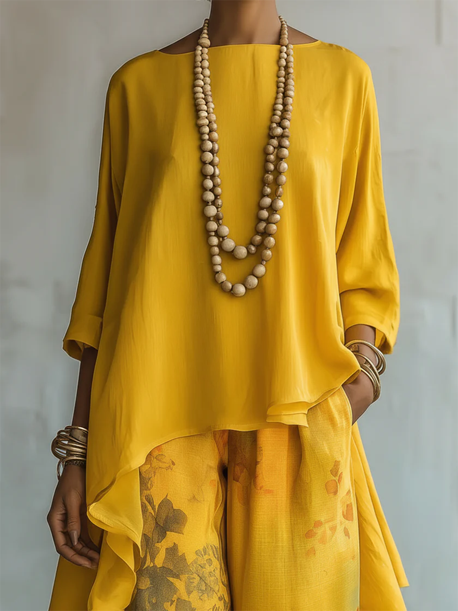 Elegant Artistic Floral Print Two-piece Set