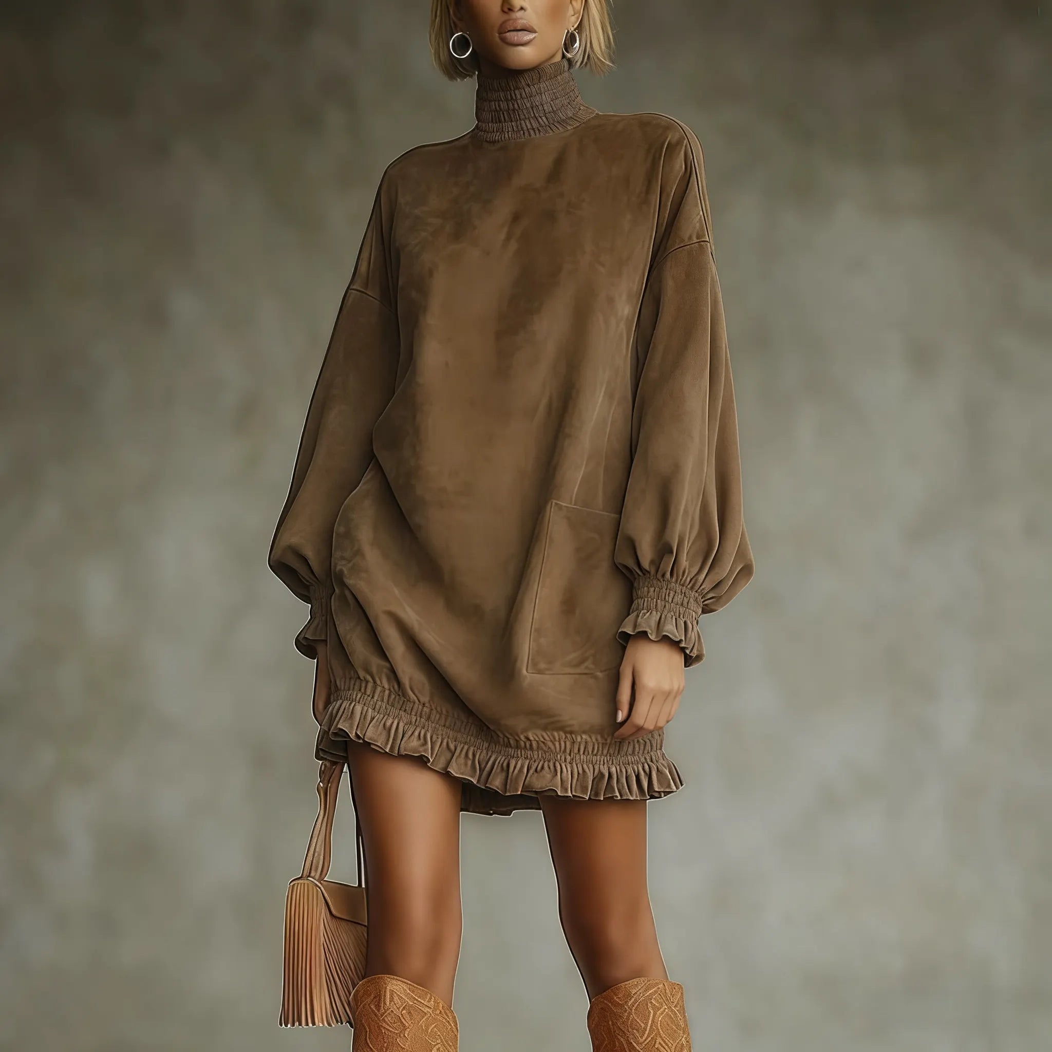 Women's Autumn And Winter New Western Retro Suede Dress