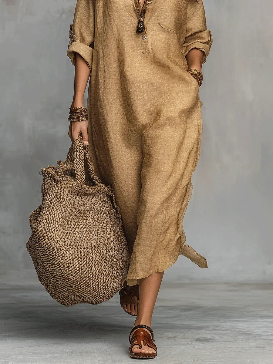 Bohemian Charm Casual Buttoned Dress