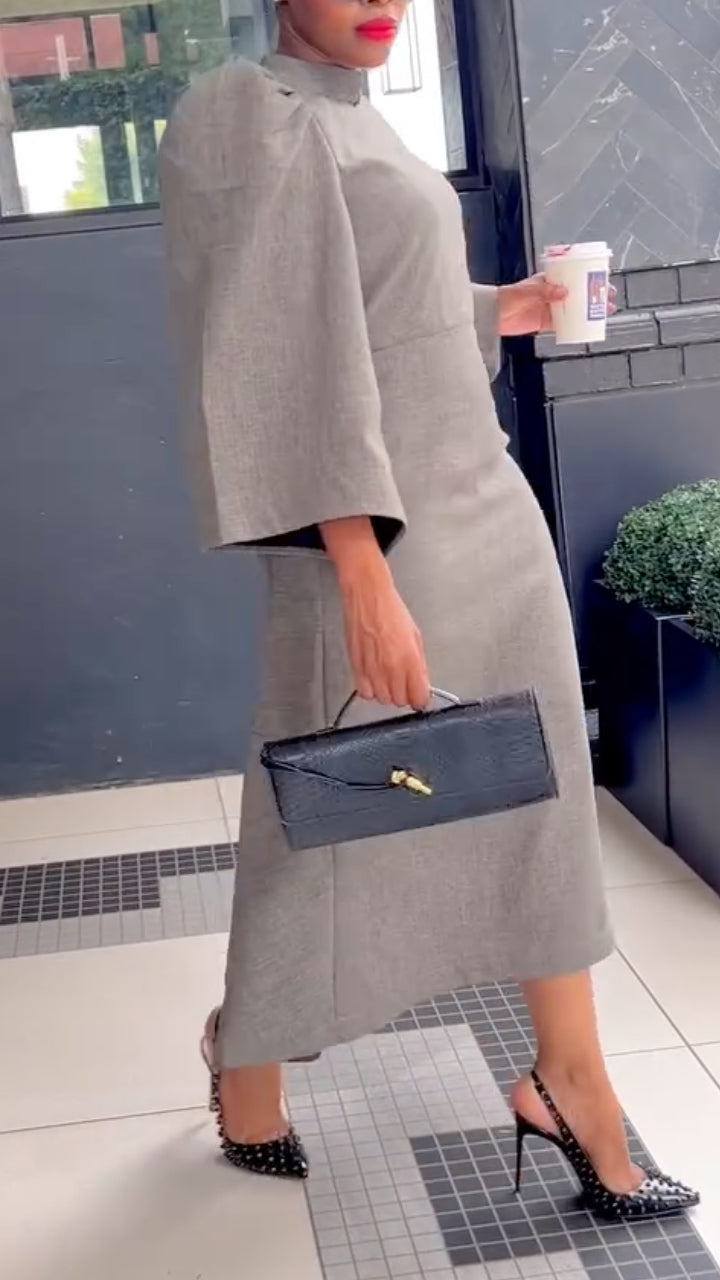 Women's Stand Collar Puff Sleeve Elegant Dress