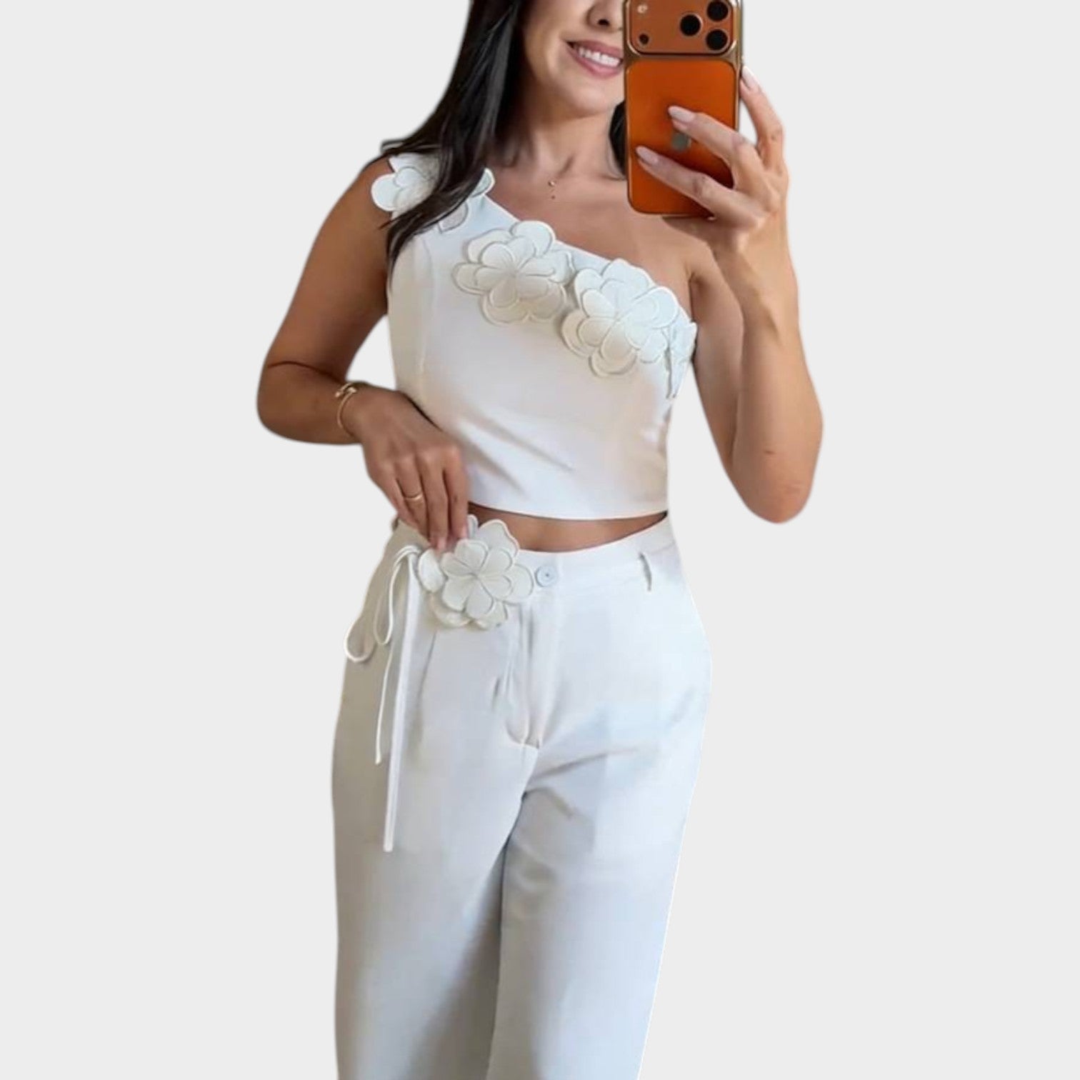 Floral One-Shoulder Two-Piece Set