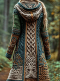 Viking Celtic Tree Vintage Women's Knit Hooded Long Cardigan