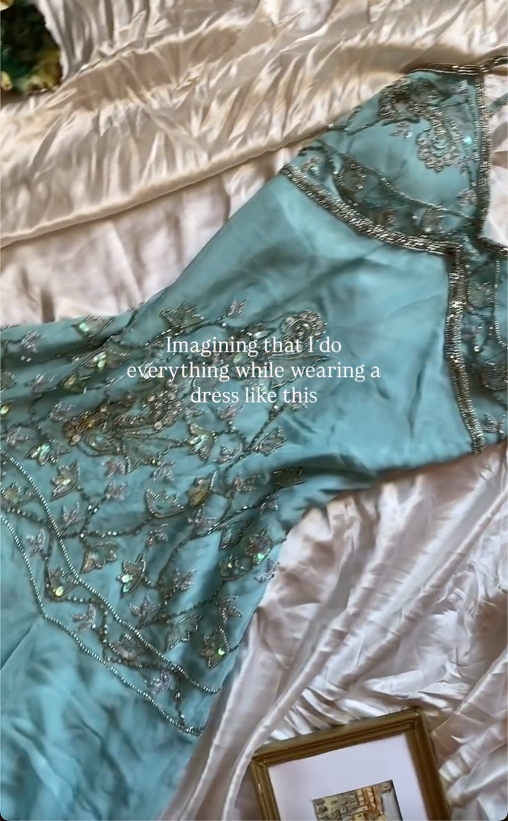 Mint Green Beaded Floral Spaghetti Strap Midi Dress