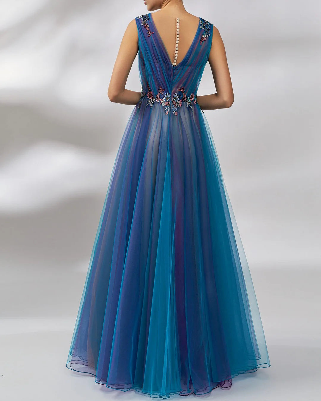 Floral Embellished Tulle Maxi Dress