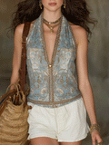 Boho Paisley Halter Neck Sleeveless Slim Fit Top