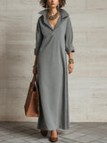Minimalist Grey Contrast Collar Maxi Dress