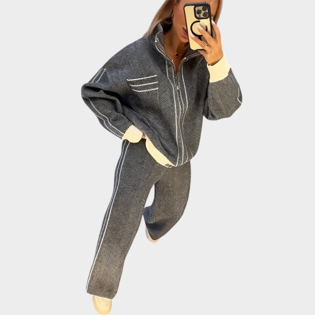 Textured Zip-Up Two-Piece Set