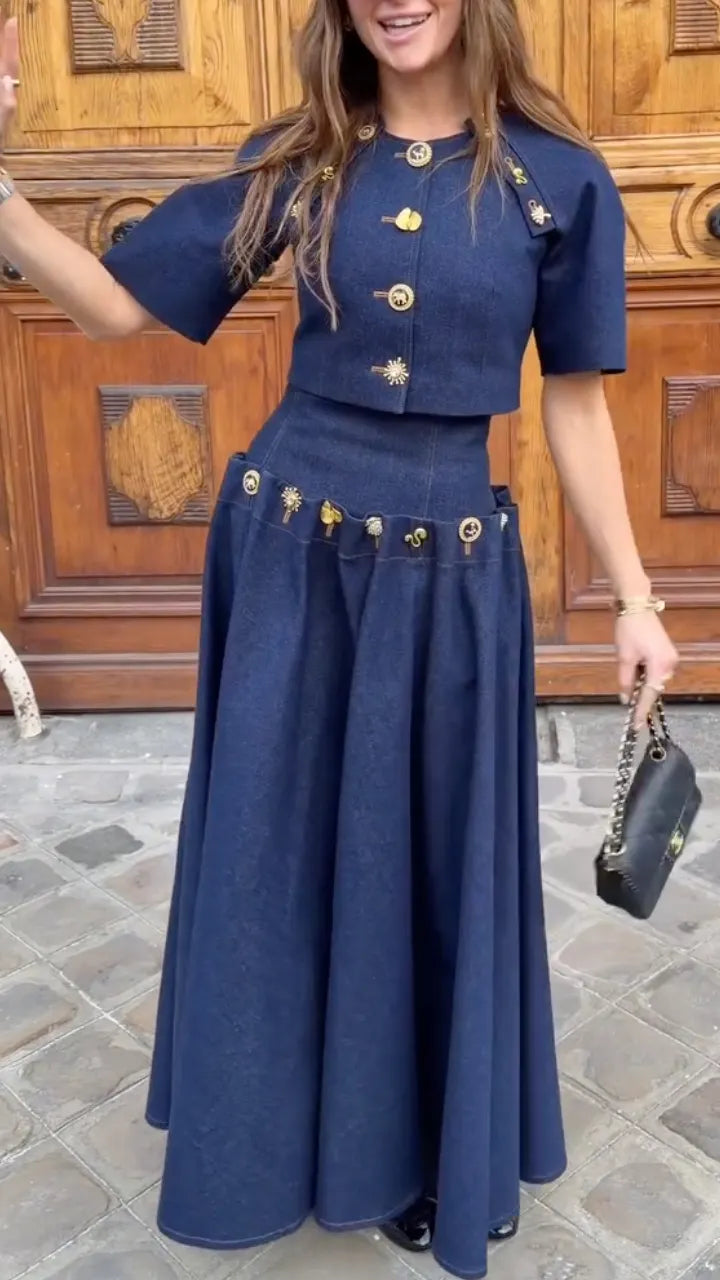 Dark Blue Denim 2 Piece Set