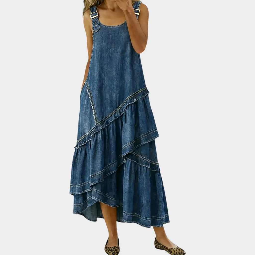 Vintage Denim Layered Maxi Dress