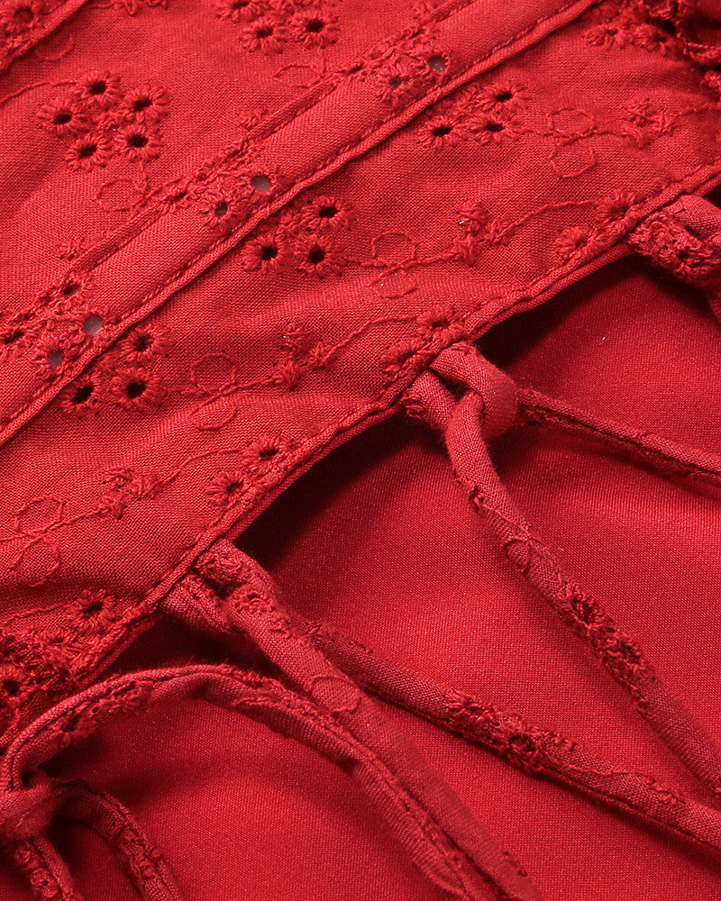 Bardot Broderie Corset A Line Dress Red