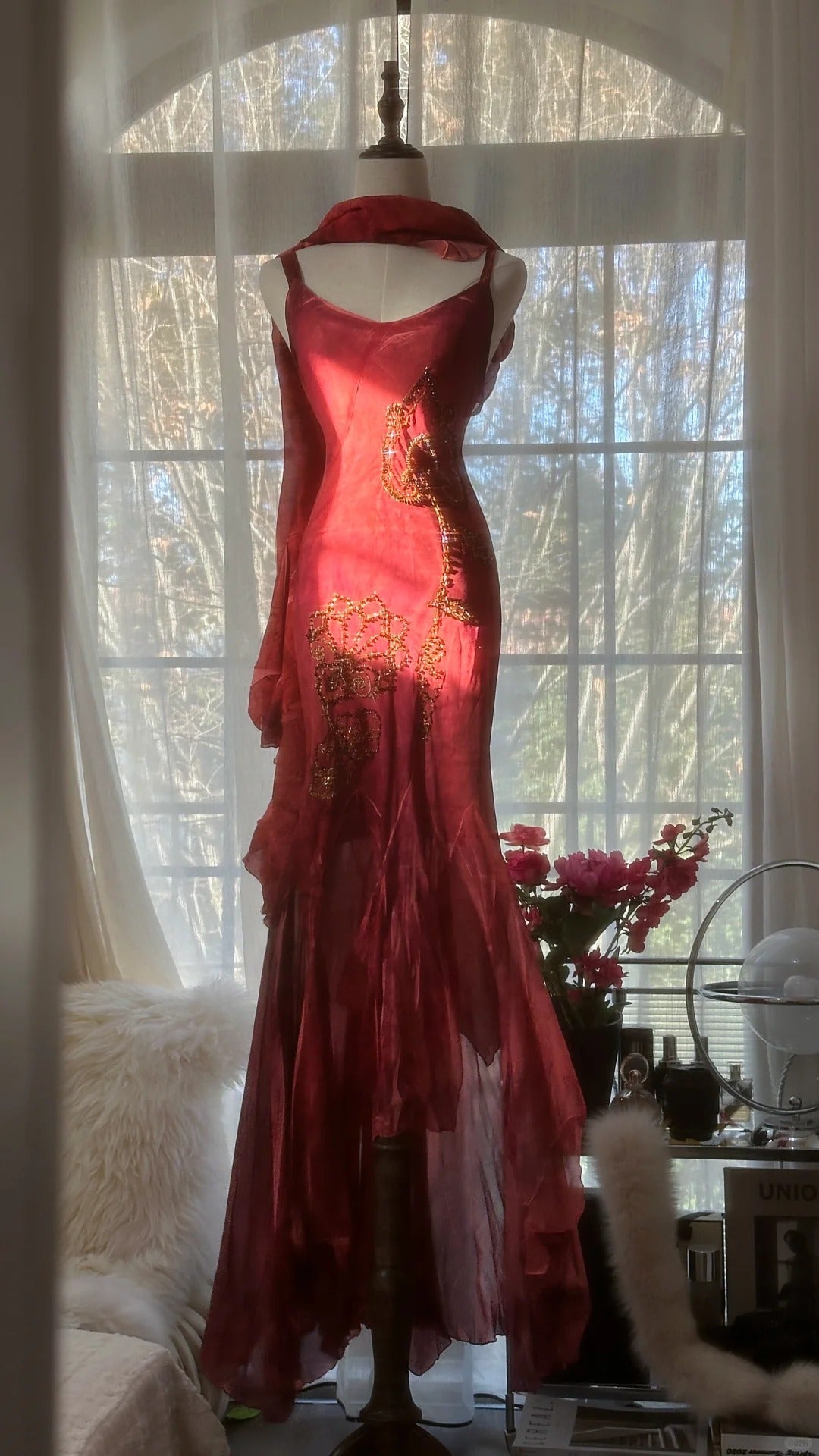 Vintage Evening Dresses, Burgundy Sleeveless Long Party Gowns  25523