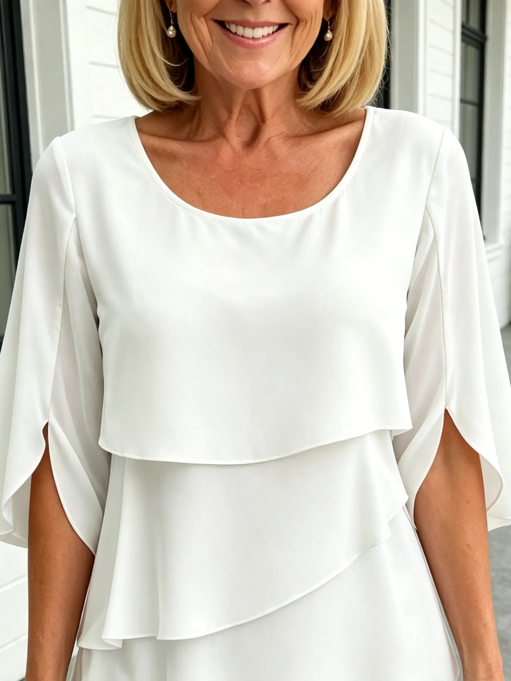 Fashion Solid Color Round Neck Cake Skirt Splicing Dress Women's Clothing