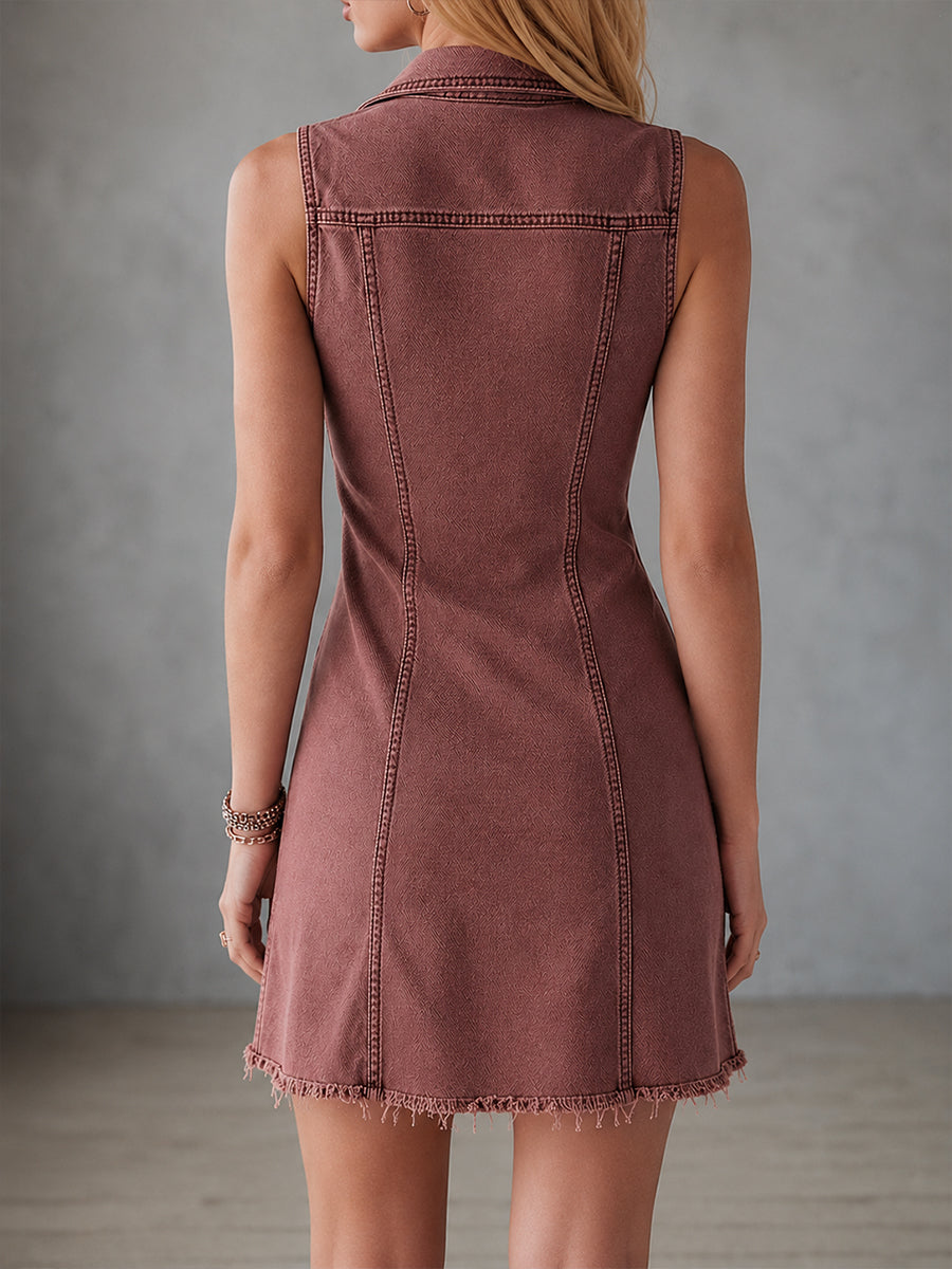 Casual Half-zip Cotton Mini Dress