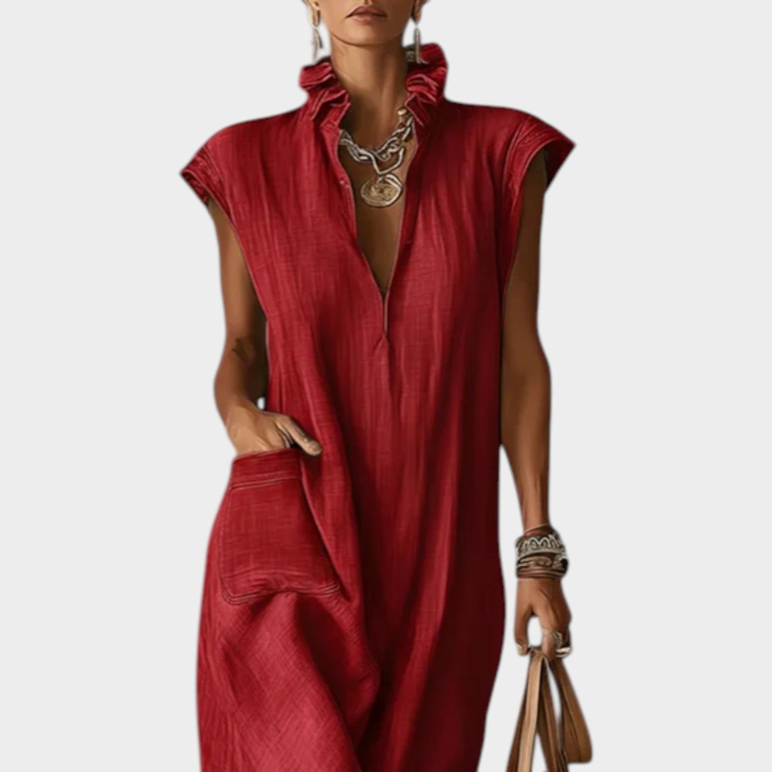 Ruffled Collar Midi Dress