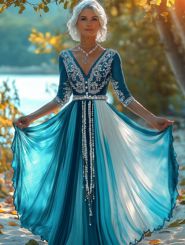 Summer vacation fashion elegant contrast color dress 9cf8