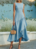 Women's Sleeveless Linen And Cotton Ruffle Hem Dress