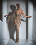Jeanne Gold Dress with Crystals and Tassels