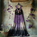 Bohemian Lavender Embroidery Patchwork Art Sleeveless  Cozy Linen Maxi Dress