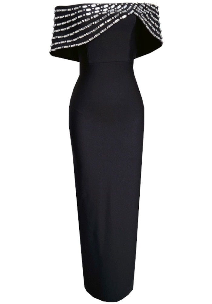 Crystal Bardot Maxi Dress Black