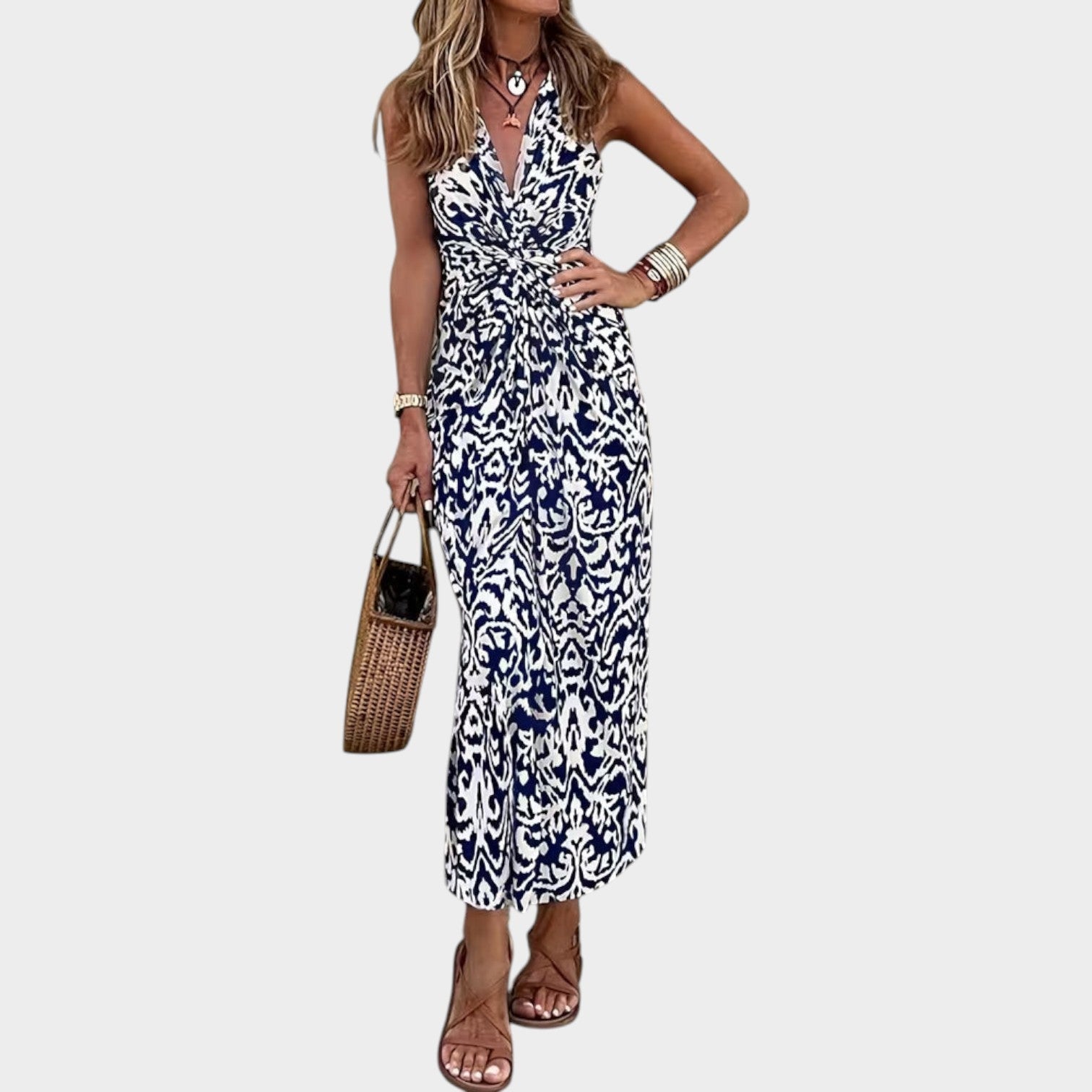 Halter Print Midi Dress