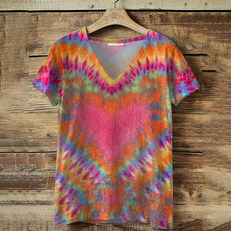 Women's Hippie Print V-neck T-shirt