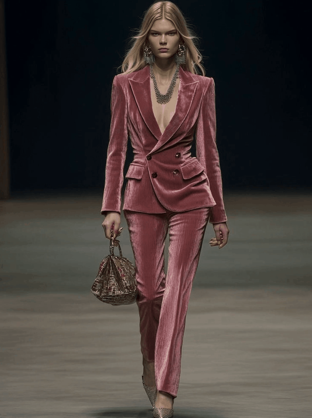 [24-hour shipping out]Vintage Elegant Rose Pink Velvet Suit