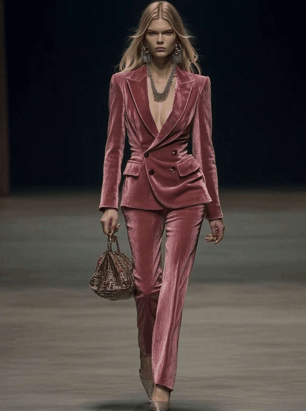 [24-hour shipping out]Vintage Elegant Rose Pink Velvet Suit