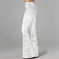 Boho Floral Hollow Embroidered Washed Flare Jeans