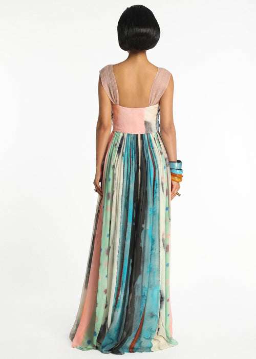 Aether - Aurora applique 3d embellished flower cupro gathered maxi dress