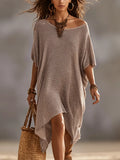 Elegant Taupe Shimmer Asymmetric Hem Loose Mini Dress