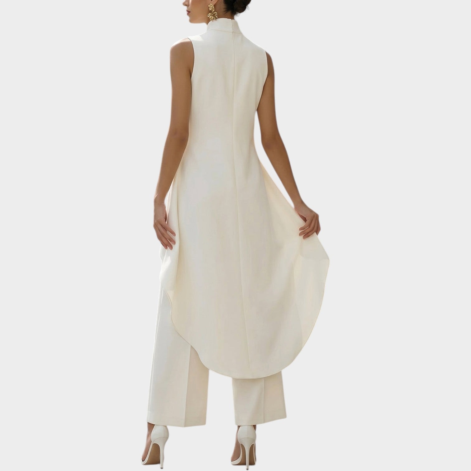 Draped Mock Neck Two-Piece Set