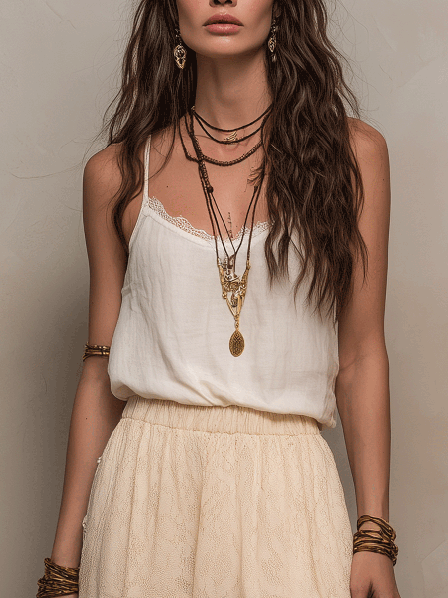 Elegant Vintage-Inspired Vacation Pearl Ivory Top And Skirt Set