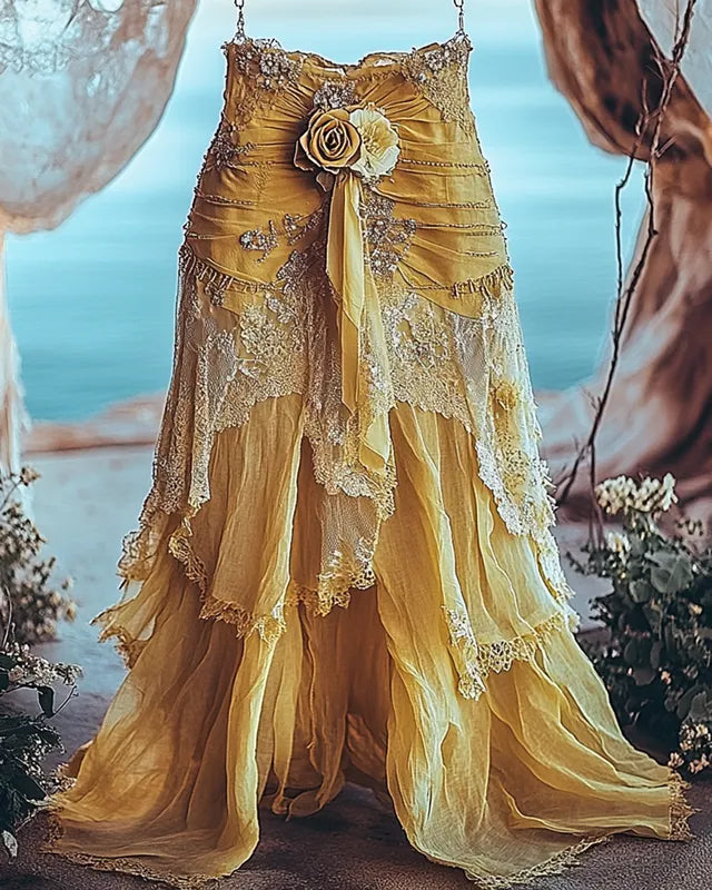 Summer Vacation Ruffle  Lace Patchwork Skirt ccdb 832f