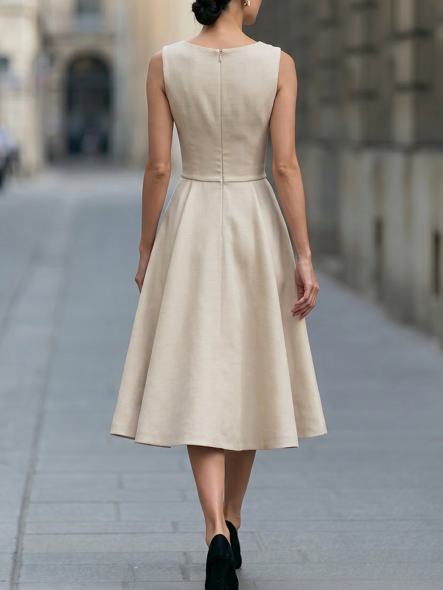 Sleeveless Tie-Neck Fit-and-Flare Midi Dress