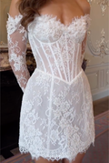 White Off-the-Shoulder Lace Mini Dress with 3D Floral Appliqués
