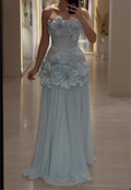Light Blue Strapless 3D Floral Corset Dress - Rhinestone Accent Maxi & Mini Formal Gown