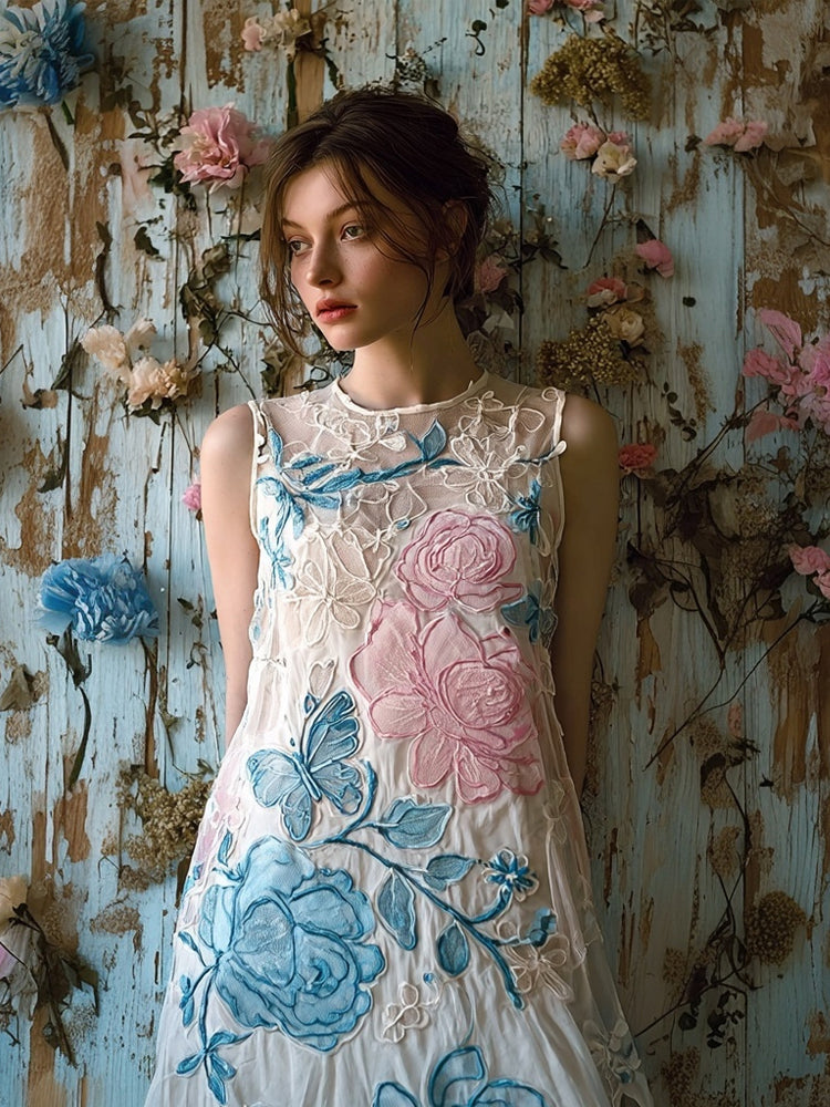 Trans Flag Color Inspired Lace Floral Linen Tank Dress