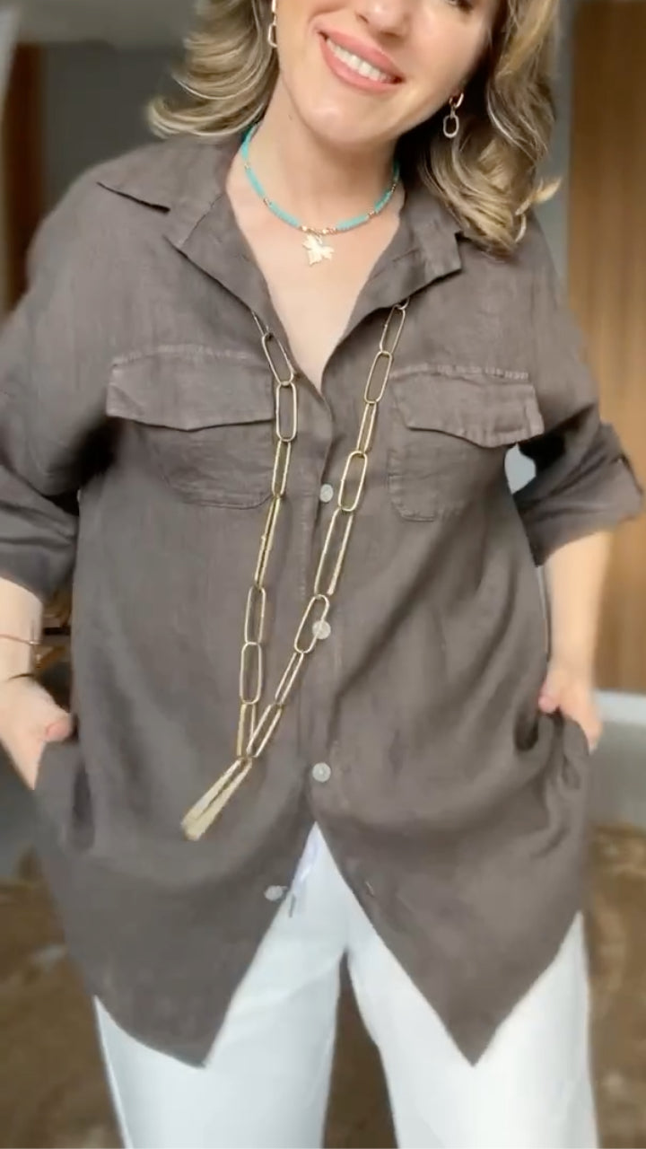 Linen Oversized Button-Down Shirt