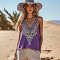 Women's Floral Bohemia Ethnic Art Linen V-neek Sleeveless Top