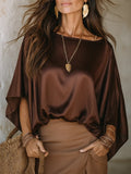 Elegant Silky Cape Sleeve Asymmetric Hem Loose Top